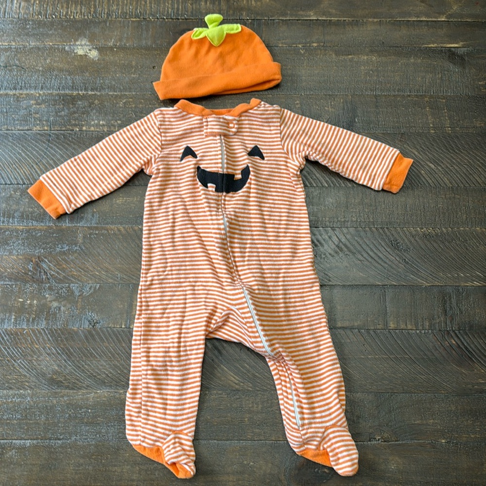 🎃 Halloween Pumpkin Zipper Footie 6M